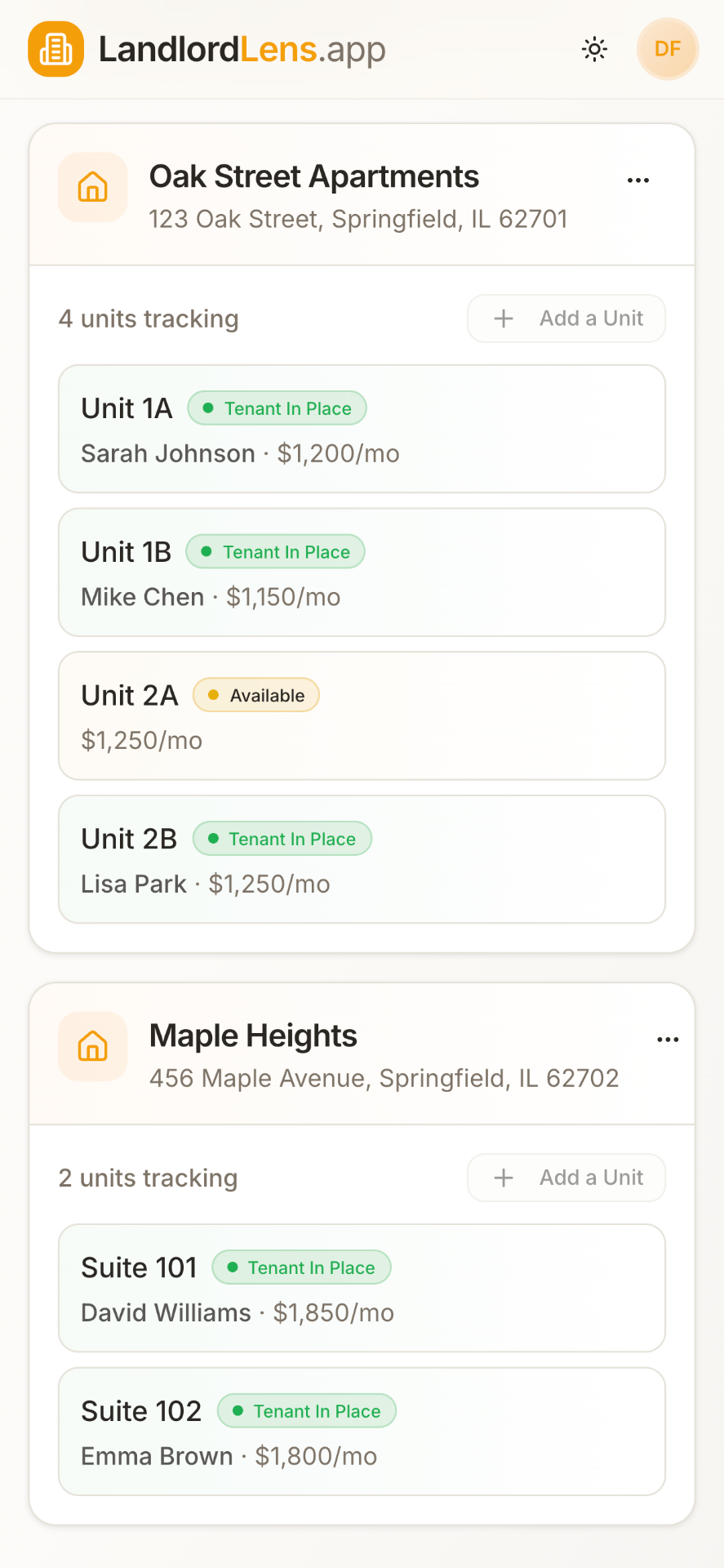 Unit Tenant LandlordLens — Unit Timeline Clarity for Small Landlords